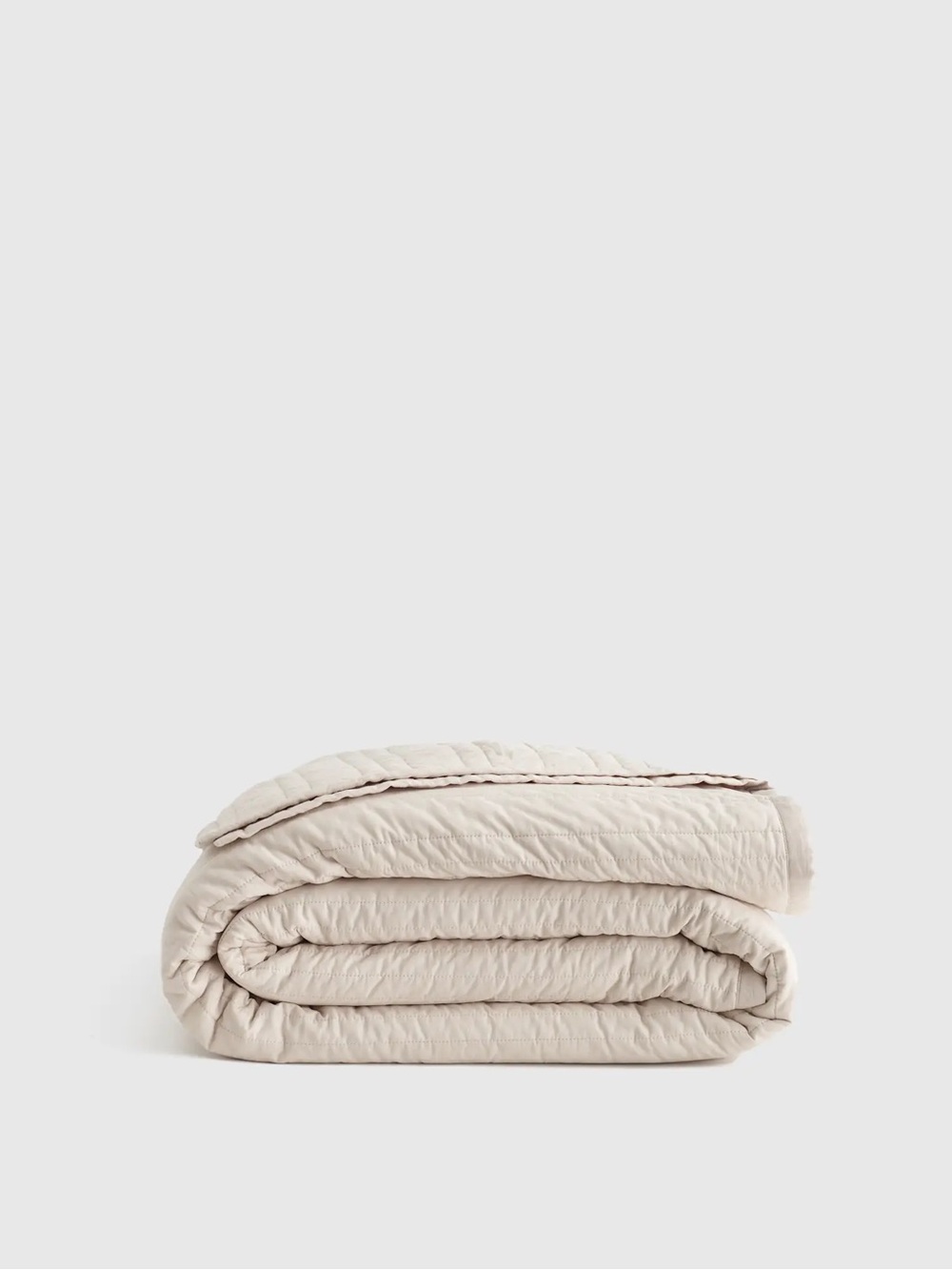 NEW Twin Quince $99 Organic Cotton Stripe Stitch Quilt sand
